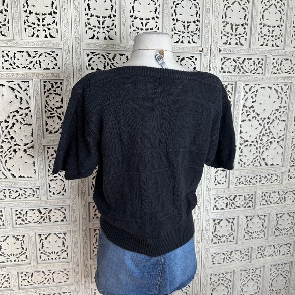 Vintage JH Collectibles Black Cable Knit Chunky Boat Neck Short Sleeve Sweater - Picture 5 of 6